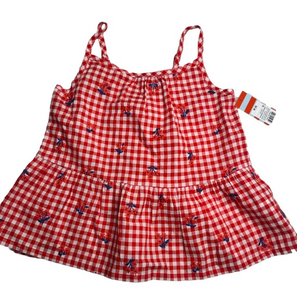 Cat & Jack Toddler Girls Pleated Embroidered Flowers 4th Of July  Red Gingham - Picture 1 of 13